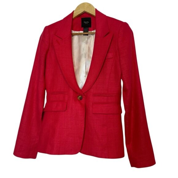 Smythe Blazer 100 Linen Red Coral Peak Collar Size 4 Designer EUC - Picture 8 of 10